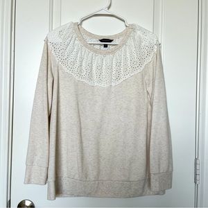 Embroidered Collar Long Sleeve Sweater Top | Banana Republic | size M
